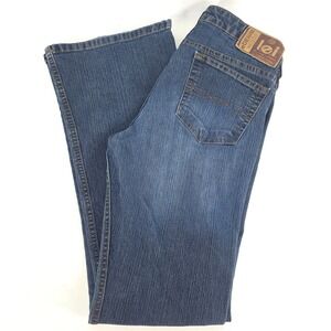 Lei Flare Leg Boot Cut Jeans Women 7 28x30 Dark Wash Mid Rise Stone Washed Faded